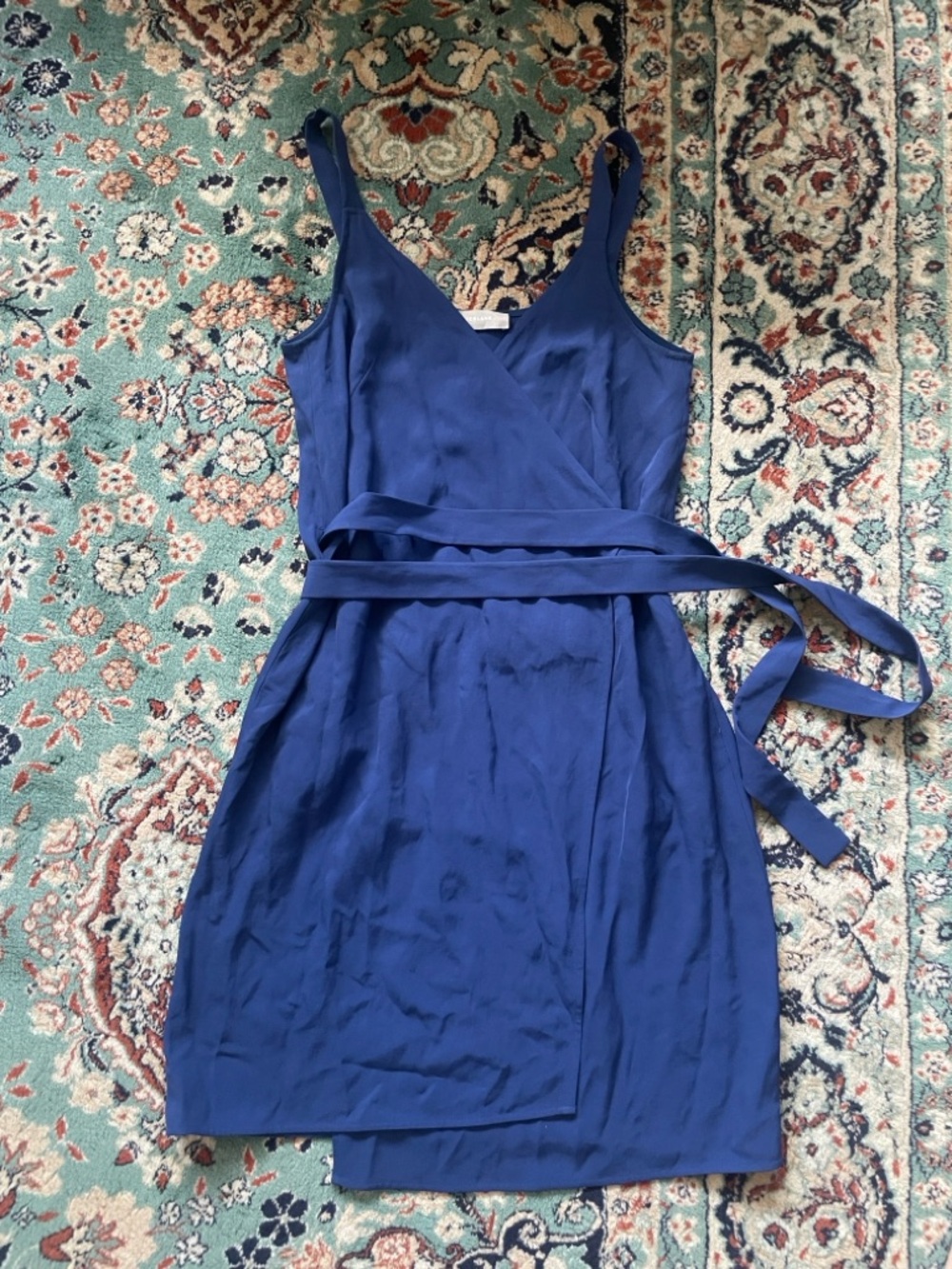 Everlane Sleeveless Wrap Midi Dress in Navy Blue